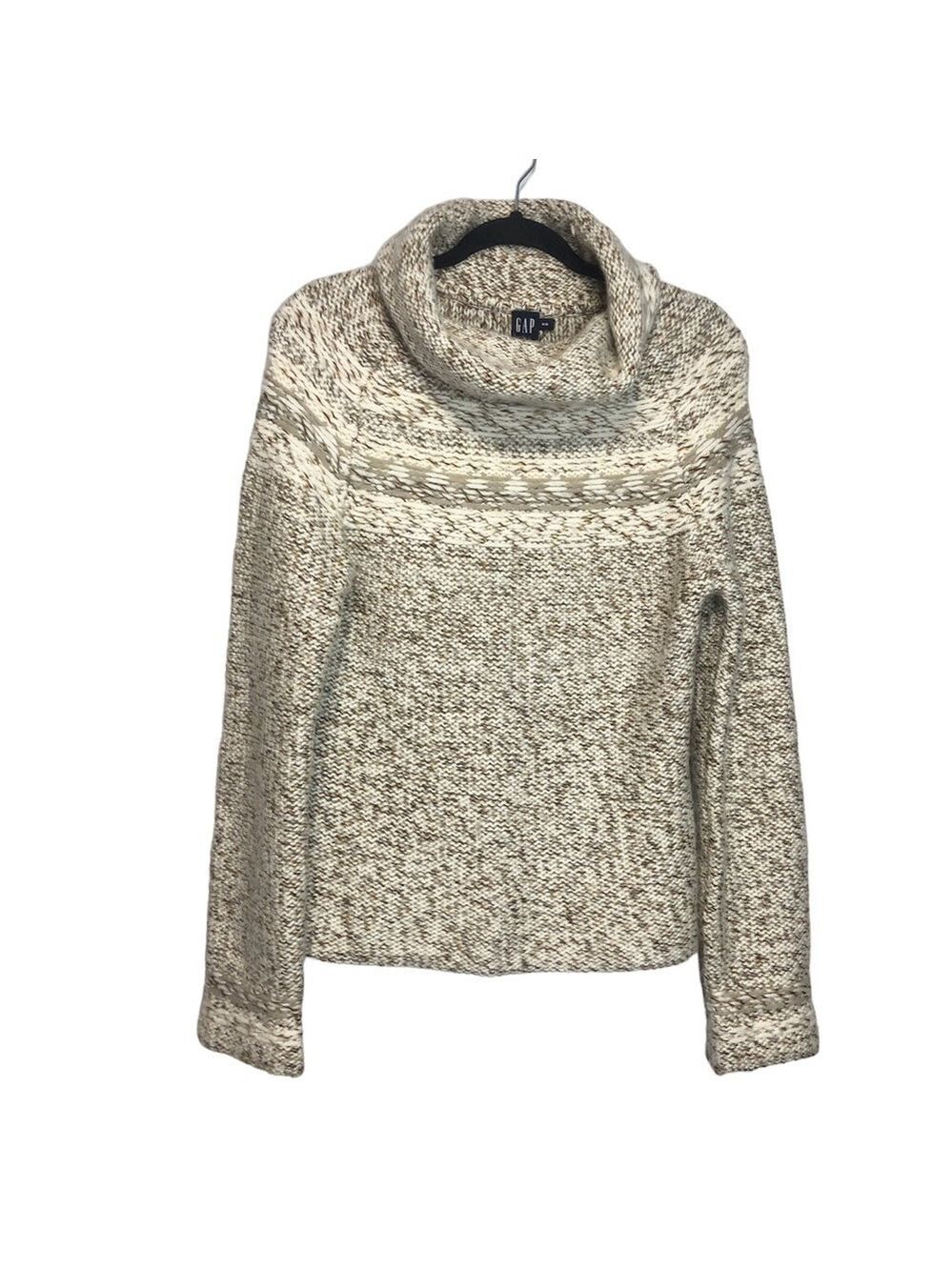 GAP Vintage Wool Angora Blend Chunky Tan knit Cowl Neck Sweater, Size M